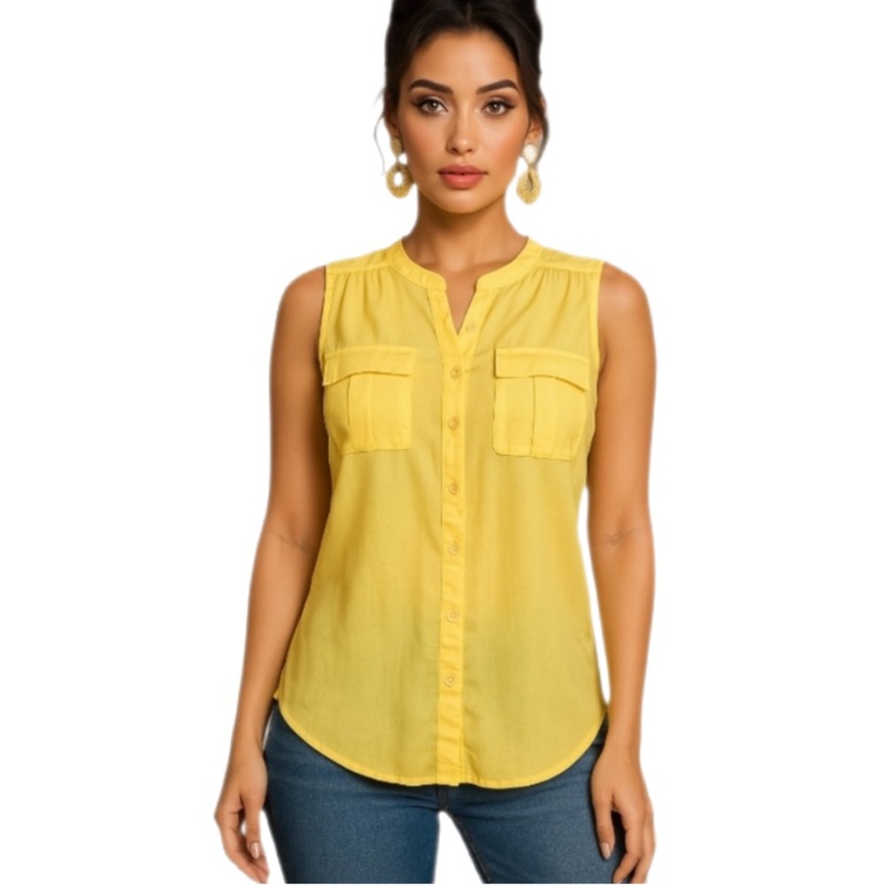 NWT New York & Company Soho Yellow Sleeveless Button Front Blouse Size S
